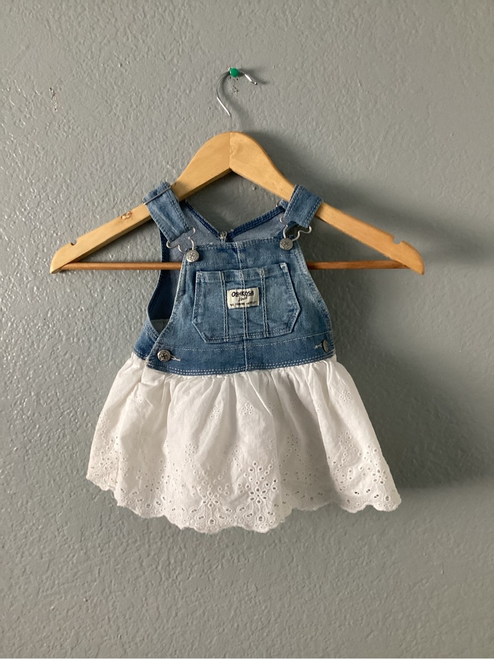 OshKosh Denim Overall Dress with White Eyelet Skirt